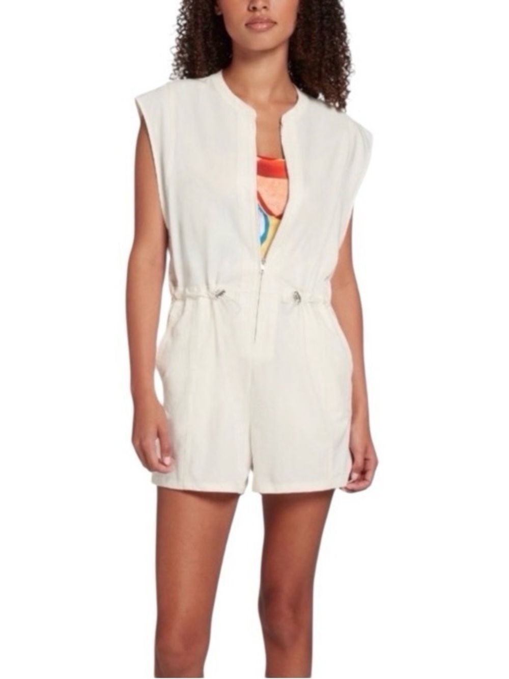 CALIA BY CARRIE UNDERWOOD SOFT UTILITY ROMPER CREAM ZIP ADJUSTABLE WAIST SZ XZ